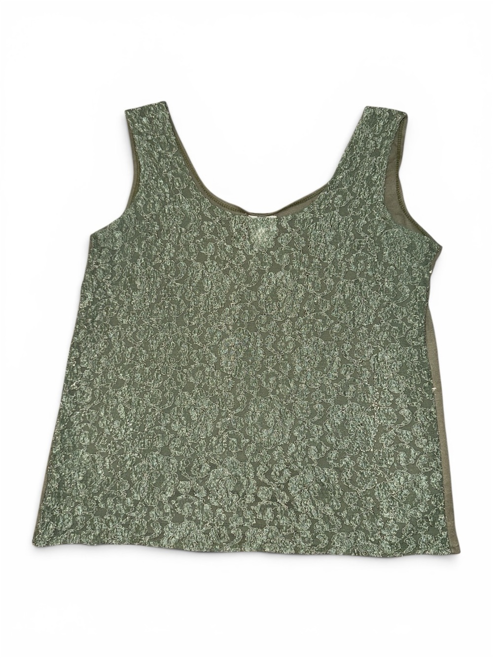 Sopré Lingerie Vintage Olive Green Floral Lace Tank Top Sleeveless Y2K Size S